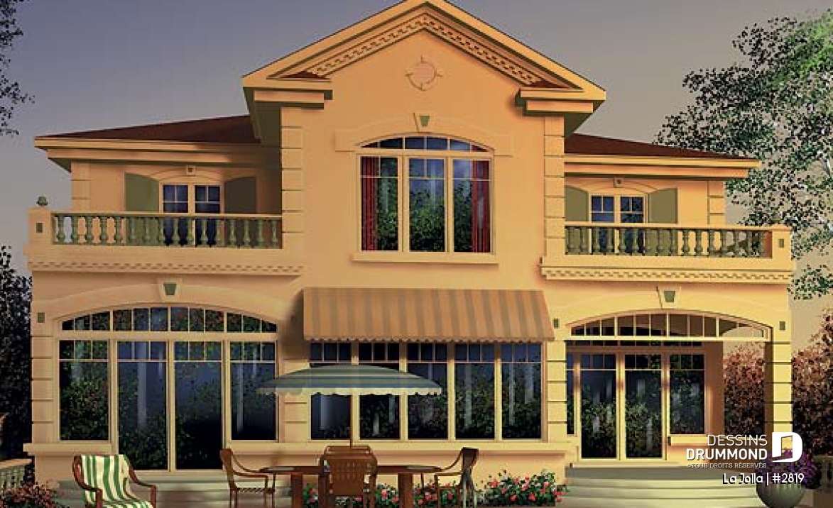 Vue arrière - MODÈLE DE BASE - Modèle méditerranéen, vue panoramique, 4 chambres, atrium, plafond 9' - La Jolla