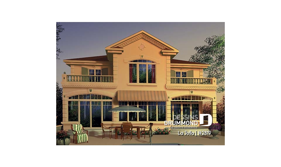 Vue arrière - MODÈLE DE BASE - Modèle méditerranéen, vue panoramique, 4 chambres, atrium, plafond 9' - La Jolla