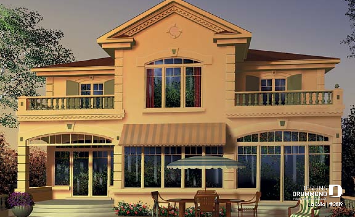 Vue arrière - MODÈLE DE BASE - Modèle méditerranéen, vue panoramique, 4 chambres, atrium, plafond 9' - La Jolla
