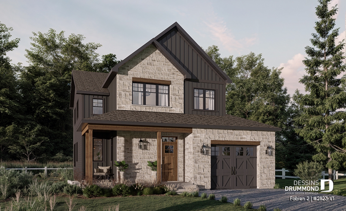 Version couleur no. 3 - Vue avant - Maison champêtre à étage avec garage, lumière naturelle et ambiance familiale chaleureuse - Fabien 2