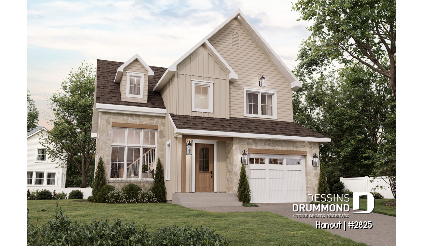 Version couleur no. 1 - Vue avant du plan de maison unifamiliale 2825 Version couleur no. 1 - Vue avant - Hanout