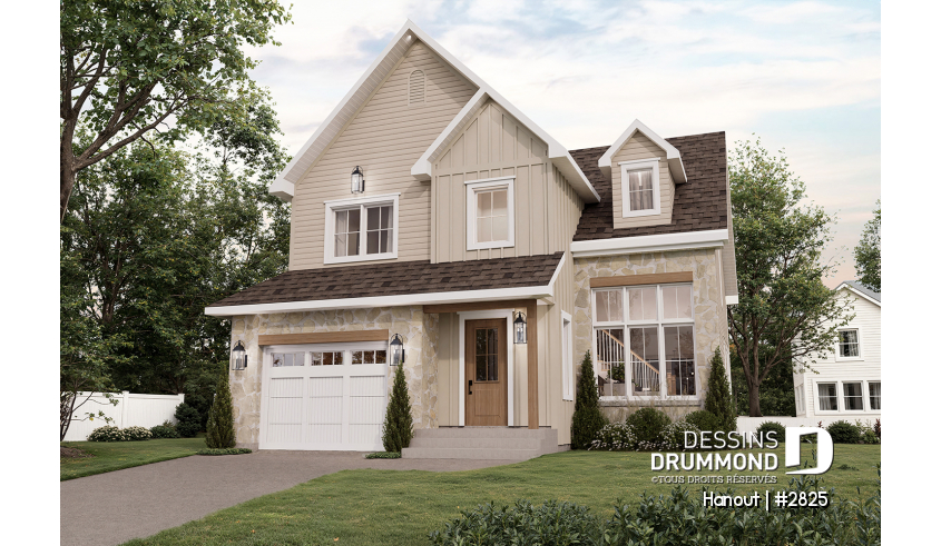 Version couleur no. 1 - Vue avant du plan de maison unifamiliale 2825 Version couleur no. 1 - Vue avant - Hanout