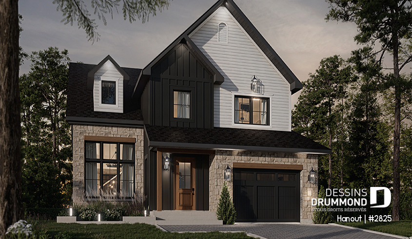 Vue avant - MODÈLE DE BASE - Maison avec mezzanine, 3 chambres, buanderie au r-d-c, bien fenêtrée - Hanout