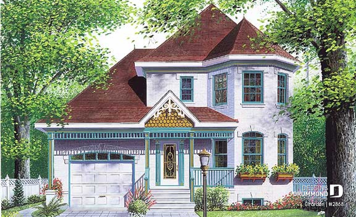 Vue avant - MODÈLE DE BASE - Maison d'inspiration victorienne, bon rangement à la cuisine, 3 grandes chambres, plafond à 9', garage - Girardon