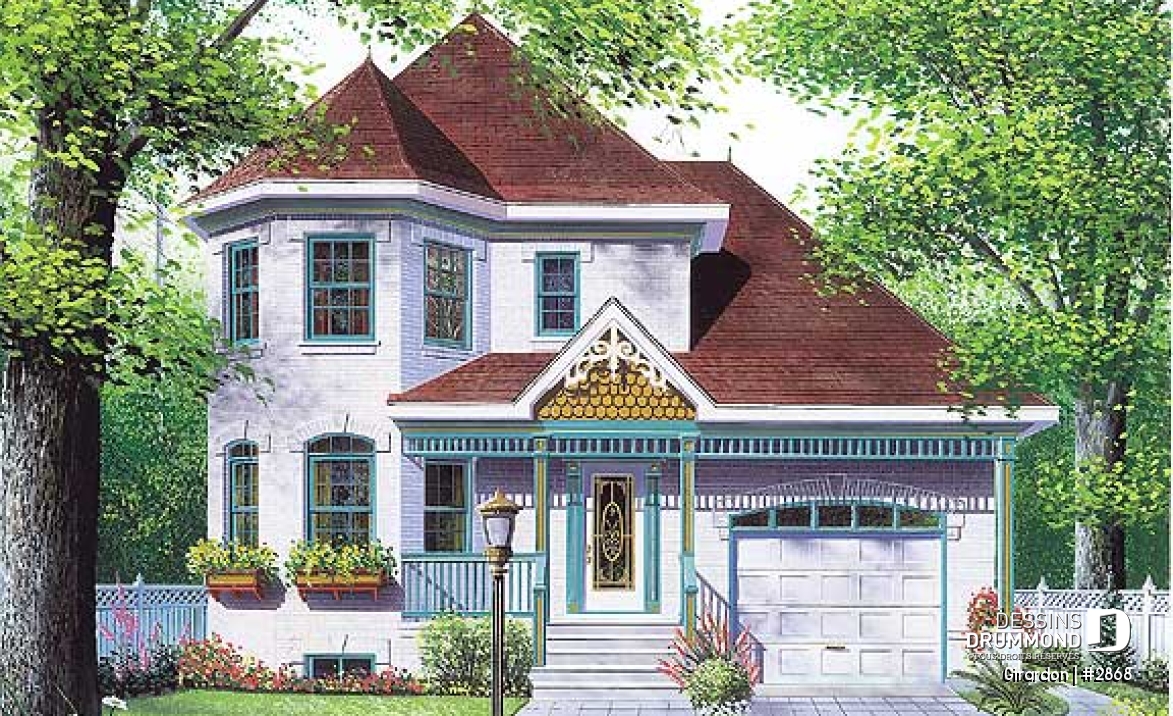Vue avant - MODÈLE DE BASE - Maison d'inspiration victorienne, bon rangement à la cuisine, 3 grandes chambres, plafond à 9', garage - Girardon