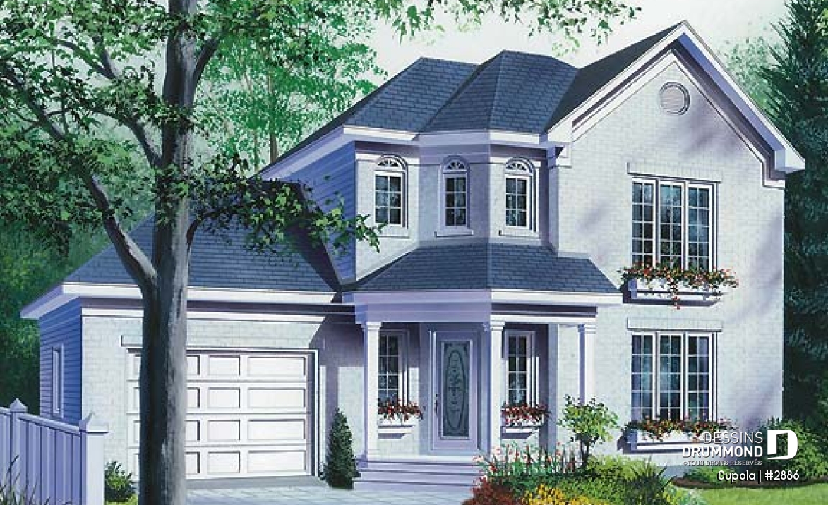 Vue avant - MODÈLE DE BASE - Plan maison 3 chambres avec garage, salle de lavage au rez-de-chaussée - Cupola
