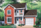 Vue avant - MODÈLE DE BASE - Plan de maison à étage avec garage pour terrain étroit, 3 chambres, balcon privé à la chambre principale - Maupassant