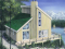 Vue avant - MODÈLE DE BASE - Plan de chalet abordable d'inspiration scandinave avec grande terrasse et 3 chambres - Lakeview