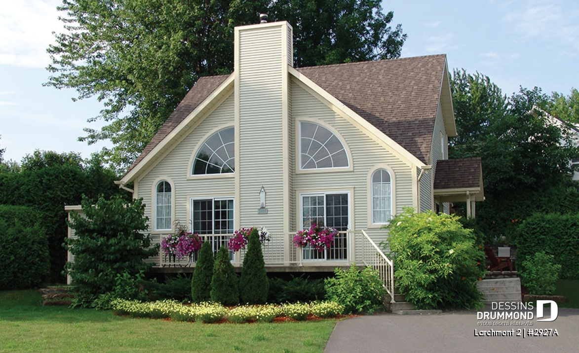 Vue avant - MODÈLE DE BASE - Plan de cottage d'une chambre en mezzanine, cuisine avec îlot et garde-manger, vestiaire - Larchmont 2