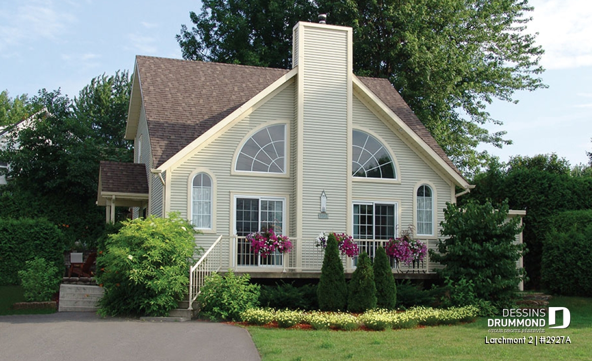 Vue avant - MODÈLE DE BASE - Plan de cottage d'une chambre en mezzanine, cuisine avec îlot et garde-manger, vestiaire - Larchmont 2