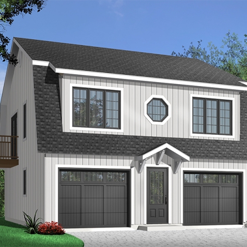 Version couleur no. 4 - Vue avant - Plan de garage grand format avec logement complet de 2 chambres à l'étage, 2 balcons privés et aire ouverte  - Hillock