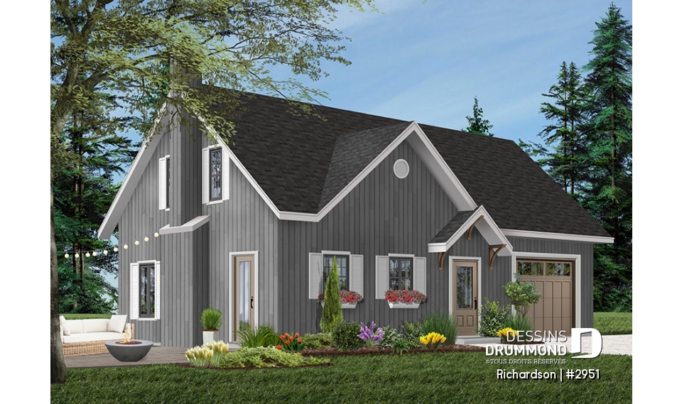 Version couleur no. 4 - Vue avant - Plan de maison genre grange rustique à bon prix, à aire ouverte avec foyer, 3 chambres à l'étage - Richardson
