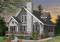 Vue arrière - MODÈLE DE BASE - Plan de chalet rustique, 3 chambres, plafond cathédrale, foyer, grand balcon arrière, mezzanine - Charlemagne 4