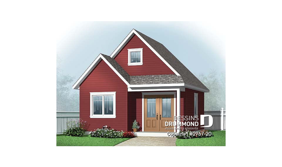 Vue avant - MODÈLE DE BASE - Plan de grande remise de style champêtre avec rangement possible au grenier - Capeline