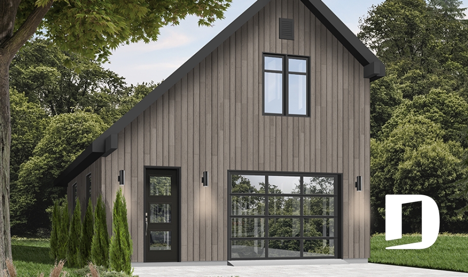 Version couleur no. 3 - Vue avant - Plan de garage détaché avec possibilité d'un bureau à l'étage, et établi au rez-de-chaussée - Le coin bureau