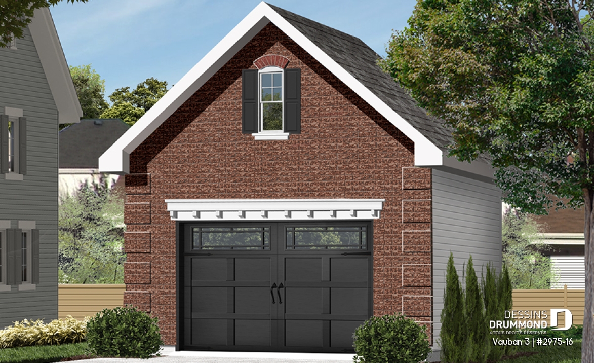 Vue avant - MODÈLE DE BASE - Plan de garage simple de style Européen avec espace de rangement - Vauban 3
