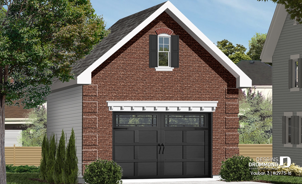Vue avant - MODÈLE DE BASE - Plan de garage simple de style Européen avec espace de rangement - Vauban 3