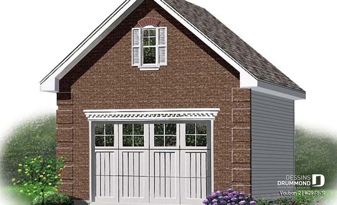 Vue avant - MODÈLE DE BASE - Garage simple avec 24 pi. de profondeur de style Européen - Vauban 2