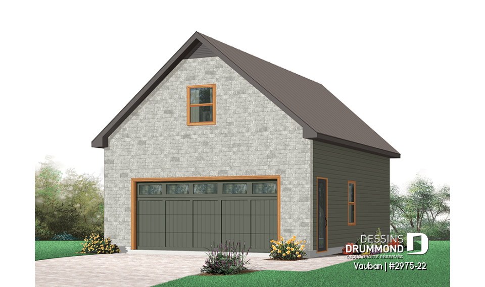 Version couleur no. 1 - Vue avant - Garage double de deux étages avec espace boni aménageable à l'étage - Vauban