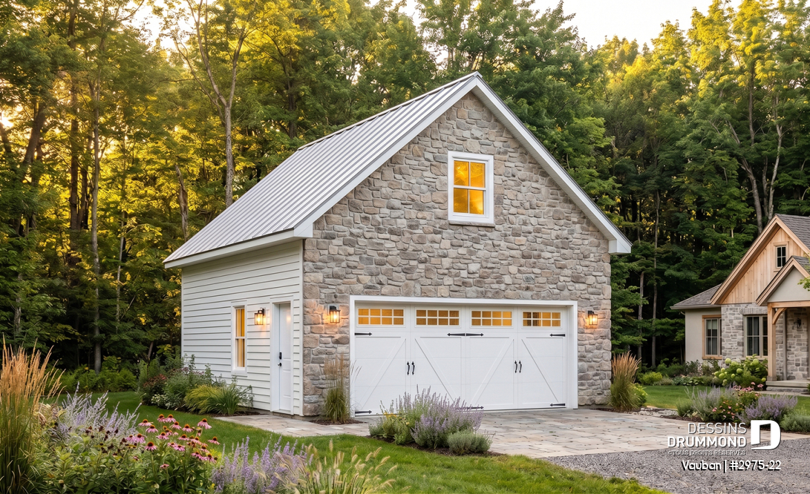 Vue avant - MODÈLE DE BASE - Garage double de deux étages avec espace boni aménageable à l'étage - Vauban