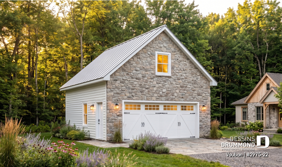 Vue avant - MODÈLE DE BASE - Garage double de deux étages avec espace boni aménageable à l'étage - Vauban