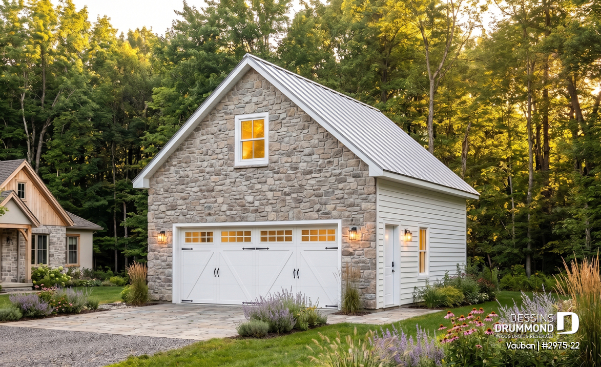 Vue avant - MODÈLE DE BASE - Garage double de deux étages avec espace boni aménageable à l'étage - Vauban