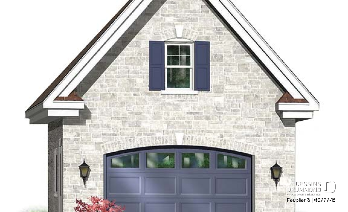 Vue avant - MODÈLE DE BASE - Garage simple avec rangement boni à l'étage, accessible par une escalier - Peuplier 3