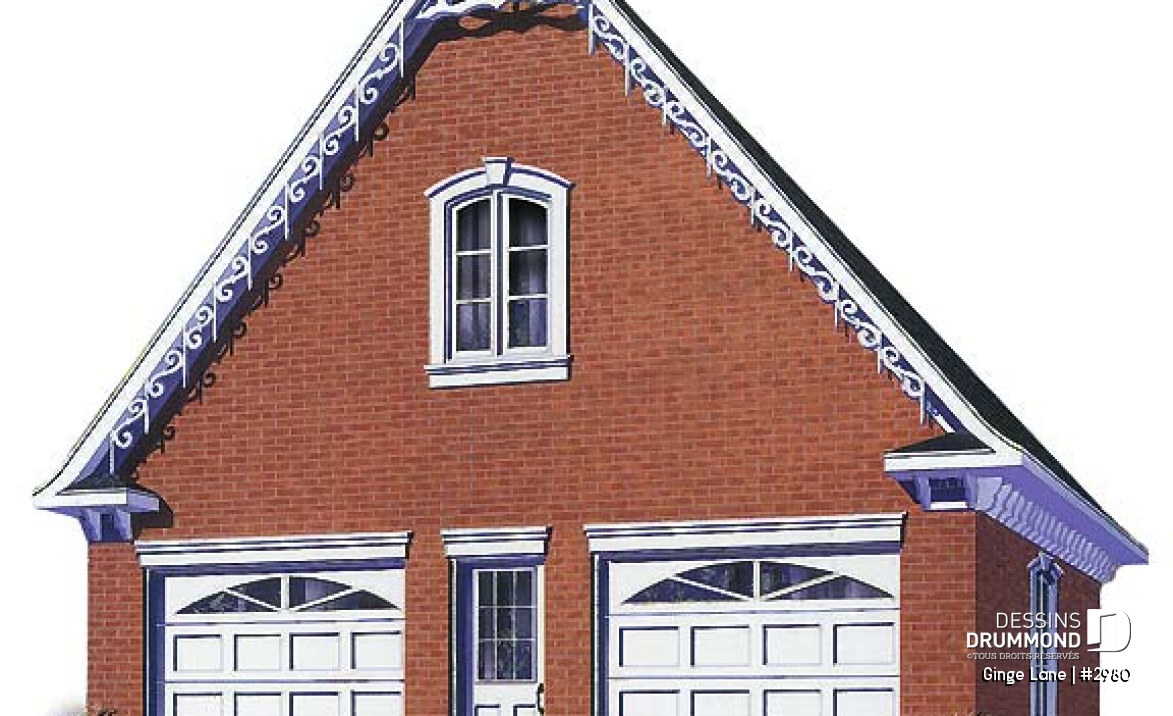 Vue avant - MODÈLE DE BASE - Plan de garage double avec grand espace à aménager à l'étage, en bureau ou rangement - Ginge Lane