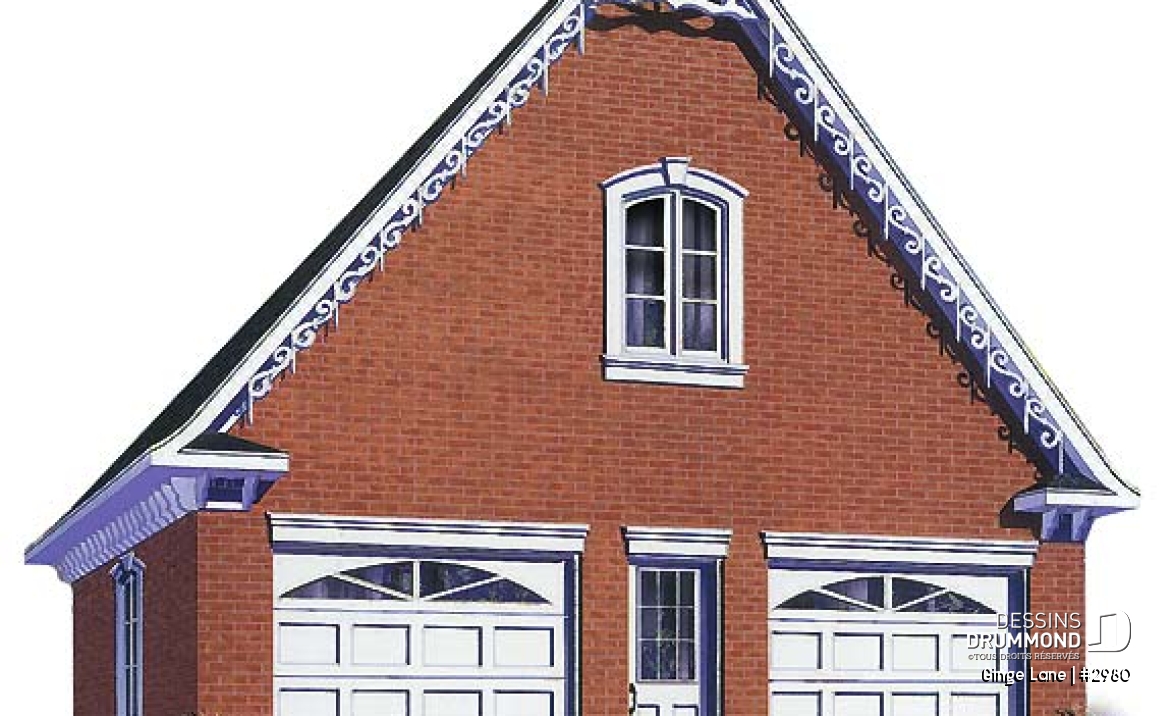 Vue avant - MODÈLE DE BASE - Plan de garage double avec grand espace à aménager à l'étage, en bureau ou rangement - Ginge Lane