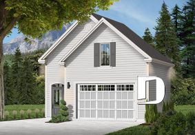 Vue avant - MODÈLE DE BASE - Plan de garage simple à l'Américaine avec espace boni de rangement accessible par des escaliers - Hinata 3