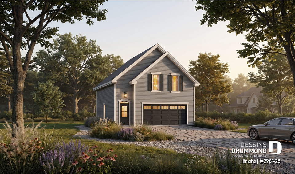 Vue avant - MODÈLE DE BASE - Plan de garage double style champêtre à étages - Hinata