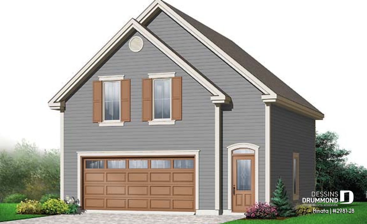 Vue avant - MODÈLE DE BASE - Plan de garage double style champêtre à étages - Hinata