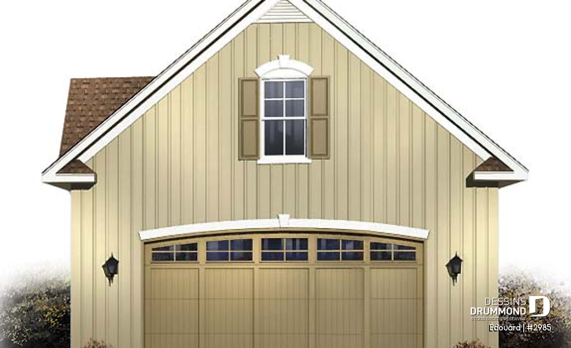Vue avant - MODÈLE DE BASE - Plan de garage double, très élégant, avec rangement boni à l'étage - Édouard
