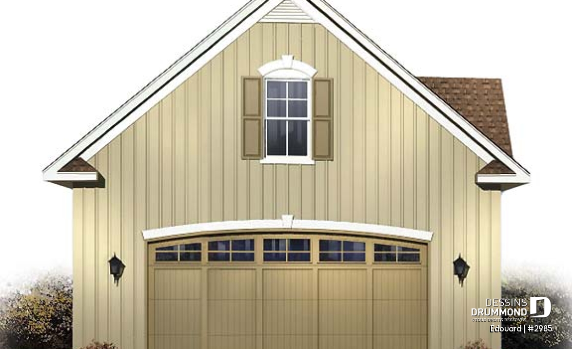 Vue avant - MODÈLE DE BASE - Plan de garage double, très élégant, avec rangement boni à l'étage - Édouard