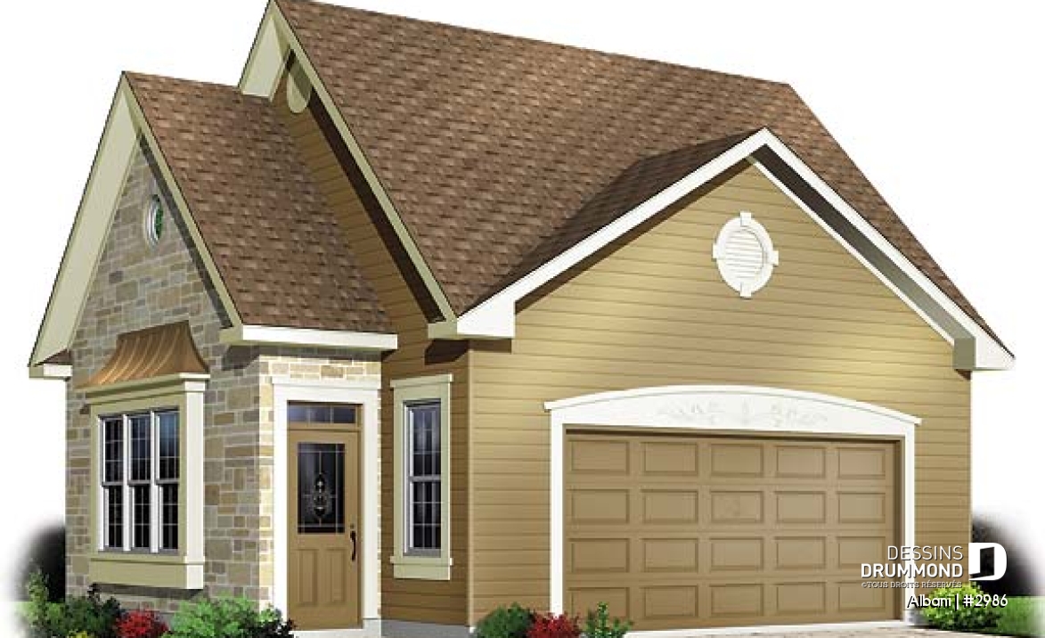 Vue avant - MODÈLE DE BASE - Modèle de garage double champêtre avec grandes fenêtres - Albani
