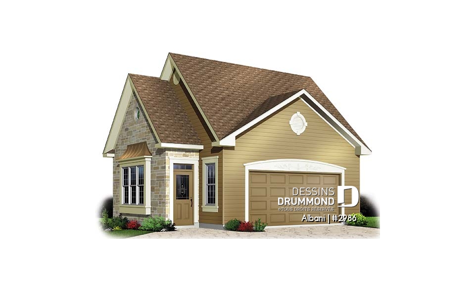 Vue avant - MODÈLE DE BASE - Modèle de garage double champêtre avec grandes fenêtres - Albani