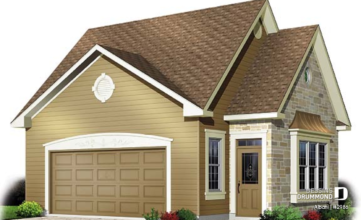 Vue avant - MODÈLE DE BASE - Modèle de garage double champêtre avec grandes fenêtres - Albani