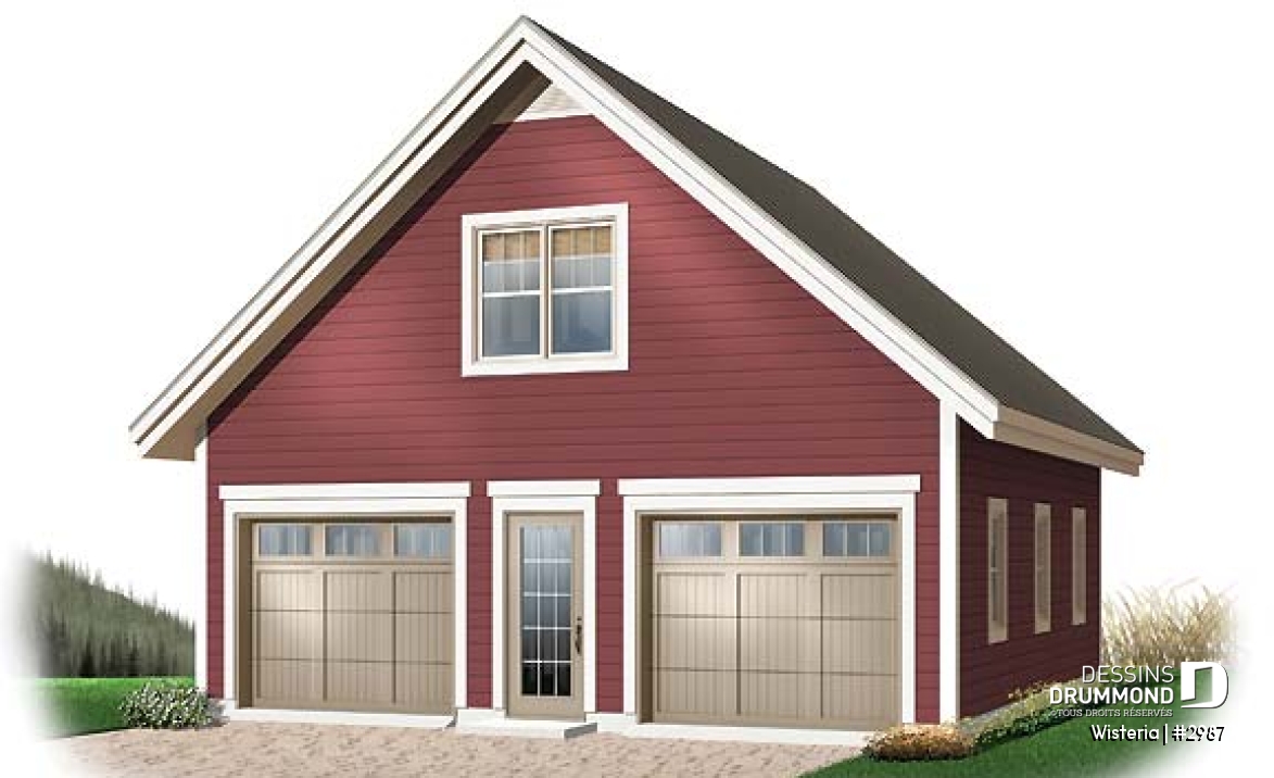 Vue avant - MODÈLE DE BASE - Plan de garage double offrant espace boni aménageable - Wisteria
