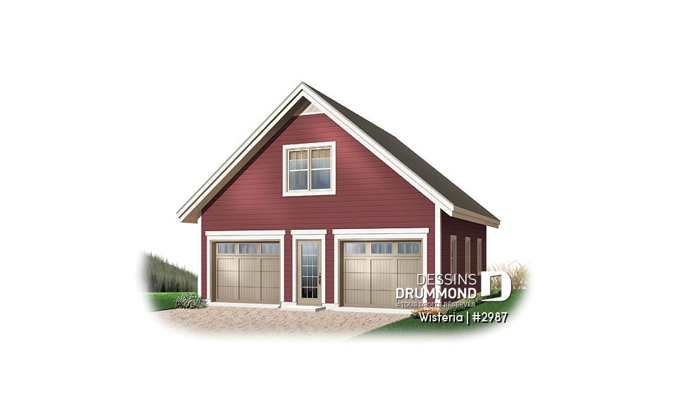 Vue avant - MODÈLE DE BASE - Plan de garage double offrant espace boni aménageable - Wisteria