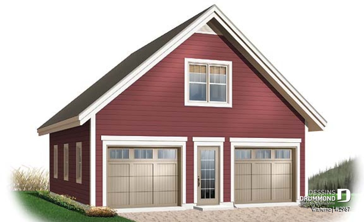 Vue avant - MODÈLE DE BASE - Plan de garage double offrant espace boni aménageable - Wisteria