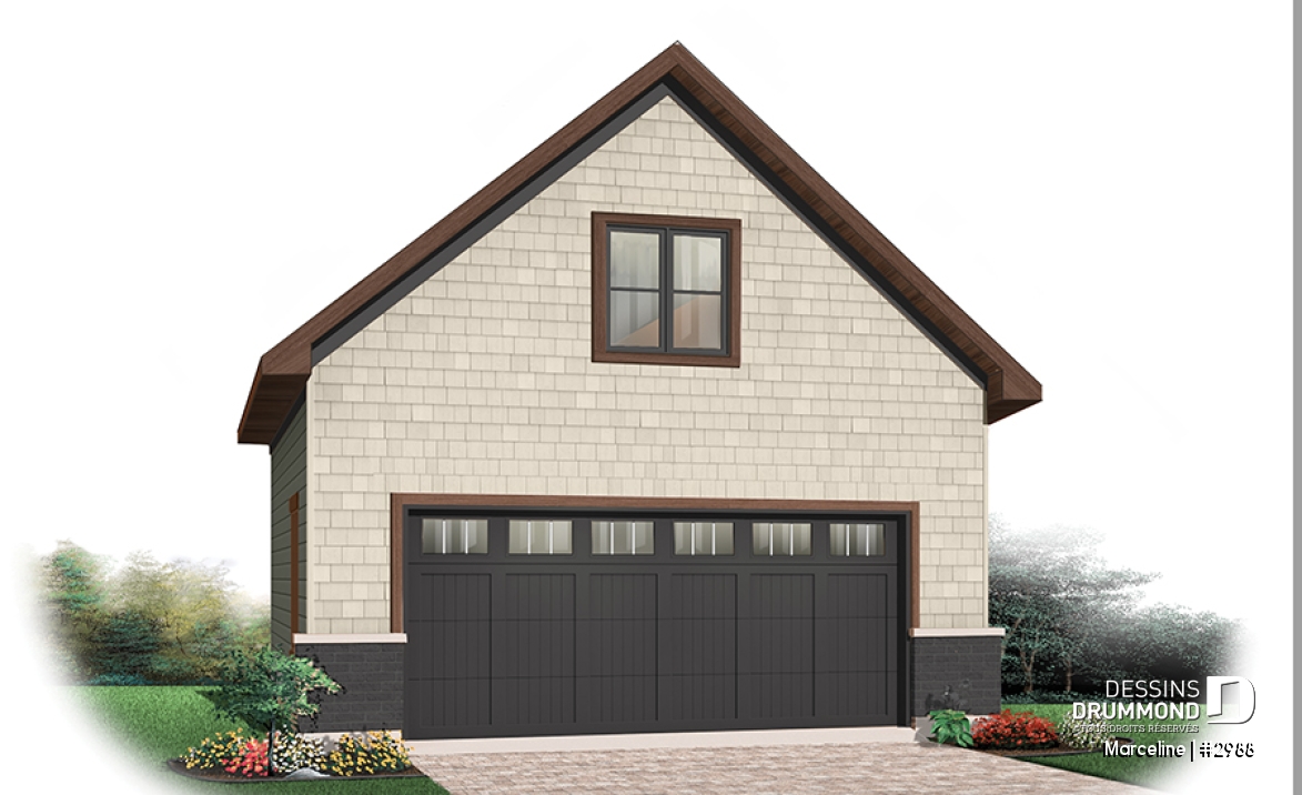 Vue avant - MODÈLE DE BASE - Plan de garage double offrant espace boni aménageable à l'étage - Marceline