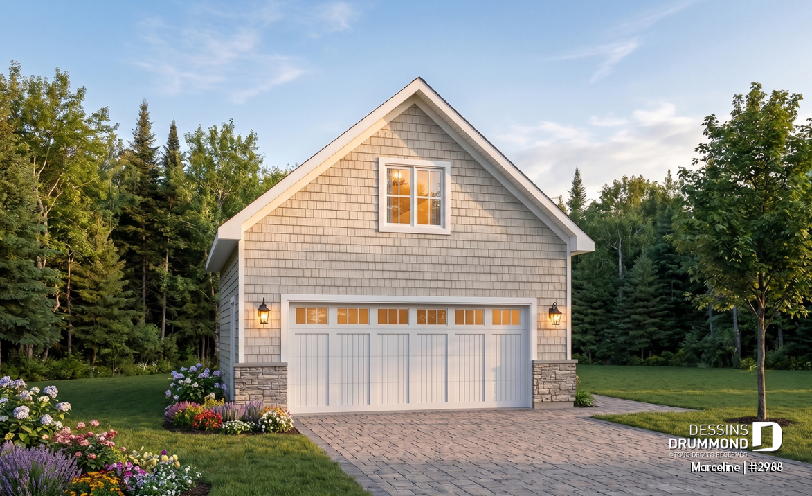 Vue avant - MODÈLE DE BASE - Plan de garage double offrant espace boni aménageable à l'étage - Marceline