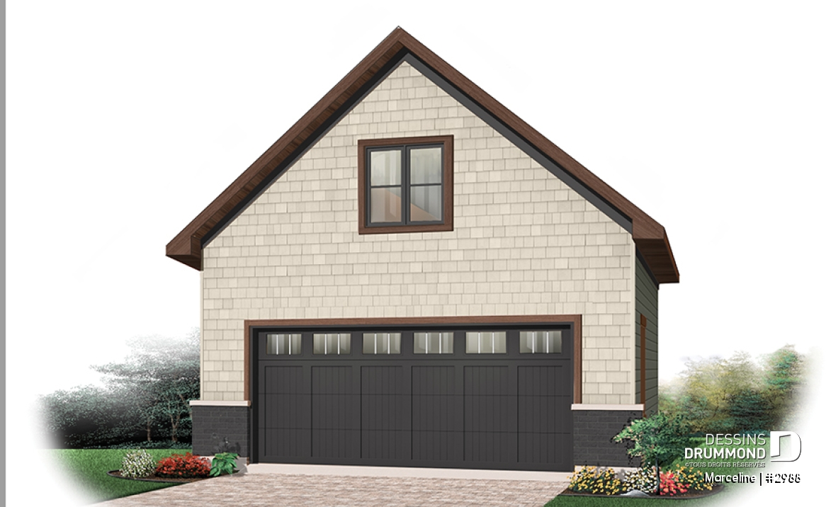 Vue avant - MODÈLE DE BASE - Plan de garage double offrant espace boni aménageable à l'étage - Marceline