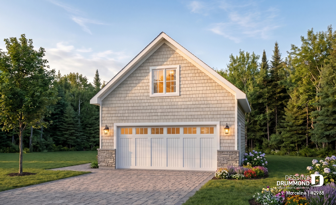 Vue avant - MODÈLE DE BASE - Plan de garage double offrant espace boni aménageable à l'étage - Marceline