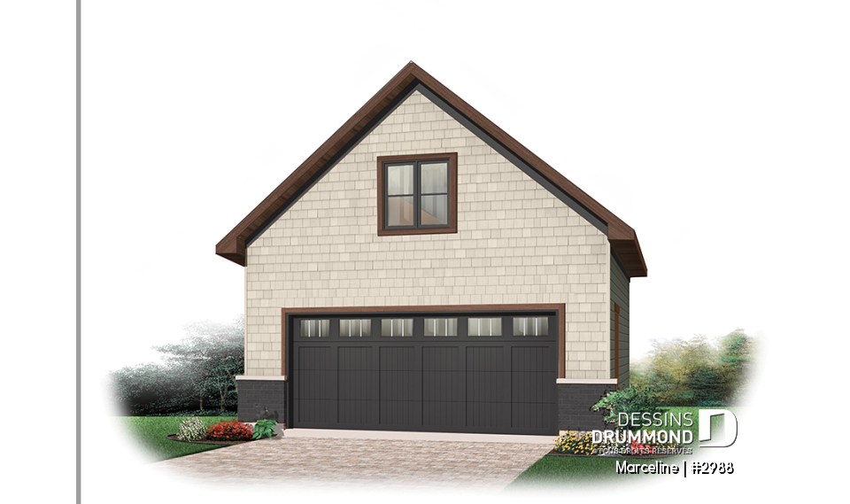 Vue avant - MODÈLE DE BASE - Plan de garage double offrant espace boni aménageable à l'étage - Marceline
