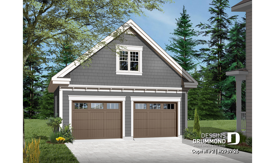 Version couleur no. 3 - Vue avant - Garage double de style craftsman offrant espace boni aménageable - Capitelle 2