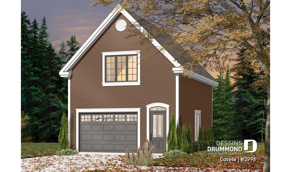 Version couleur no. 3 - Vue avant - Plan de garage simple à deux étages avec espace boni aménageable - Caselle