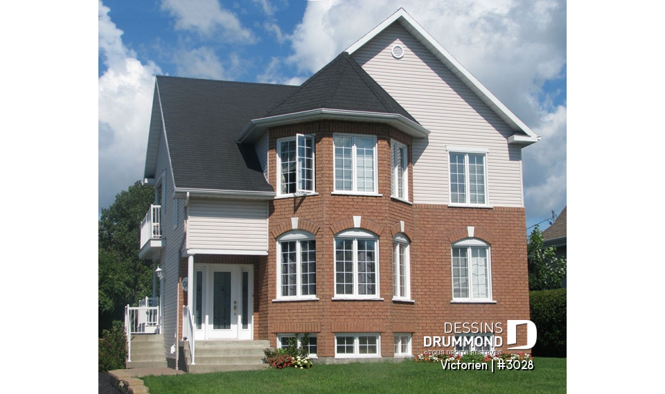 Vue avant - MODÈLE DE BASE - Plan de duplex, 2 chambres par unité, belle fenestration, balcon arrière, grande cuisine avec porte patio - Victorien