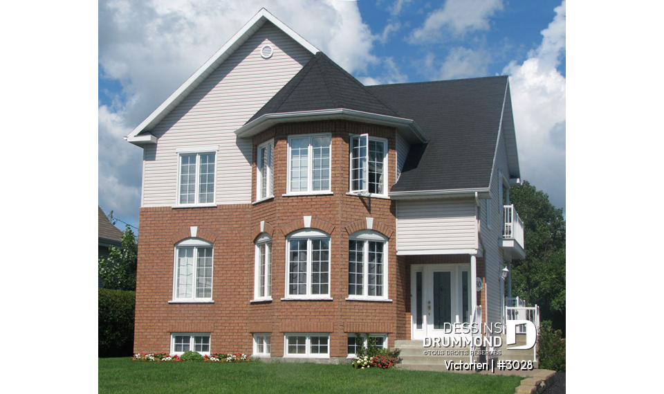 Vue avant - MODÈLE DE BASE - Plan de duplex, 2 chambres par unité, belle fenestration, balcon arrière, grande cuisine avec porte patio - Victorien