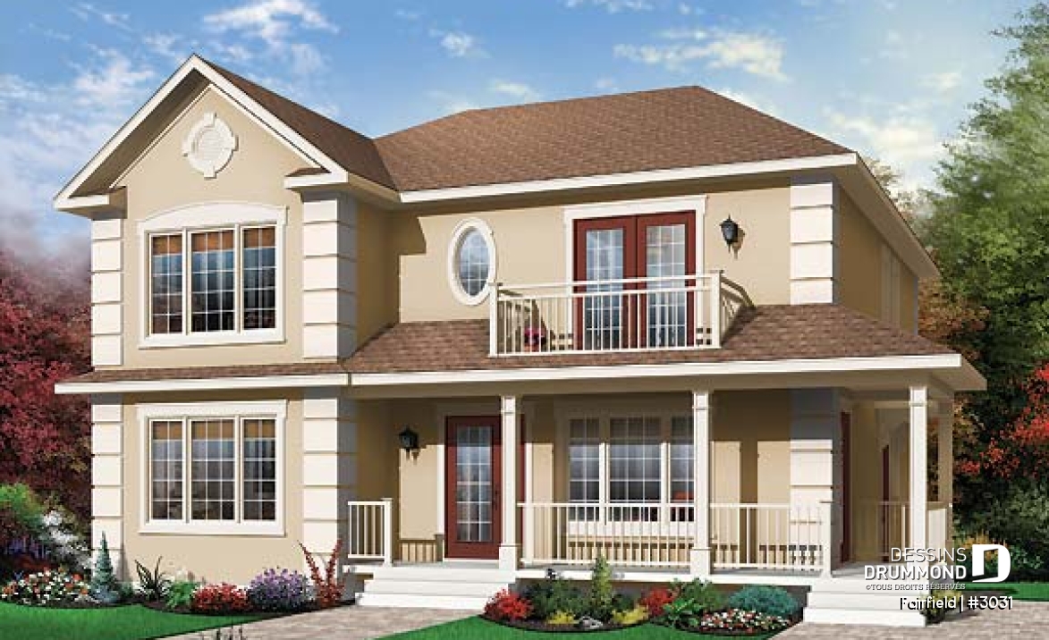 Vue avant - MODÈLE DE BASE - Plan de duplex 5 et demi (5 1/2) de style Européen offrant 3 chambres et buanderie par unité. - Fairfield